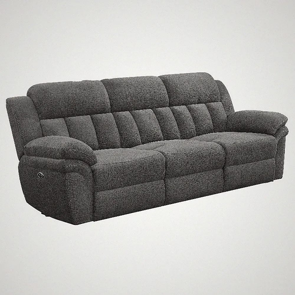 Benjara Diko 99" Dual Power Recliner Sofa- Cushioned Tufted Seats- Gray Finish