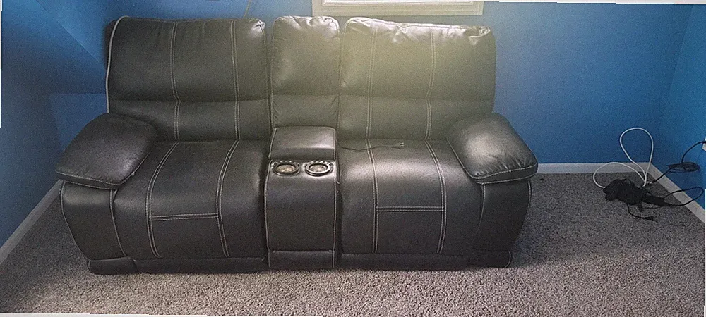 Black Leather Double Recliner Sofa