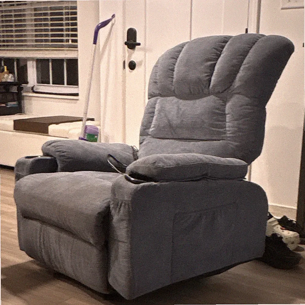 Gray Microfiber Recliner Armchair High Back Solid Living Room Furniture