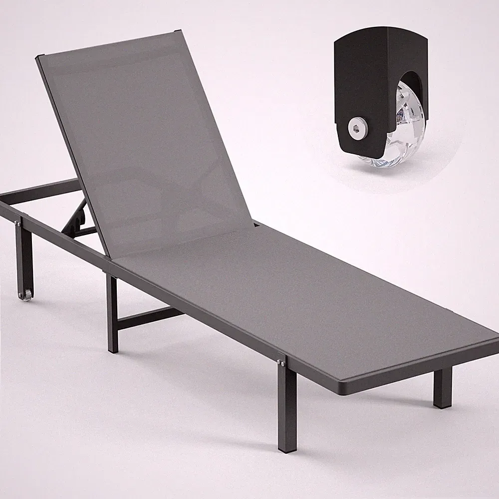 Lounge Chair Outdoor with Wheels, Aluminum Chaise Lounge Outdoor Chair with 5...