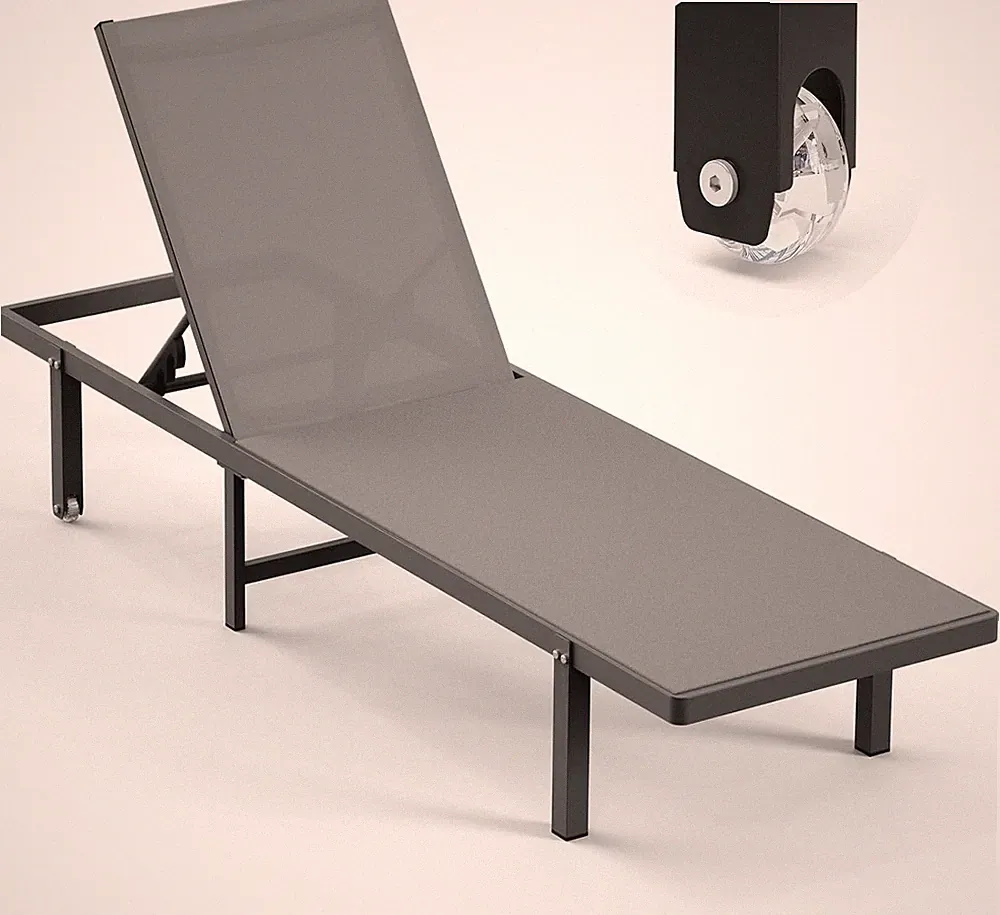 Lounge Chair Outdoor with Wheels, Aluminum Chaise Lounge Outdoor Chair with 5 Ad