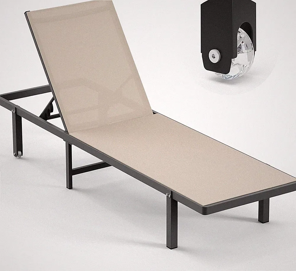 Lounge Chair Outdoor with Wheels, Aluminum Patio Chaise Lounge Chair with 5 Adju